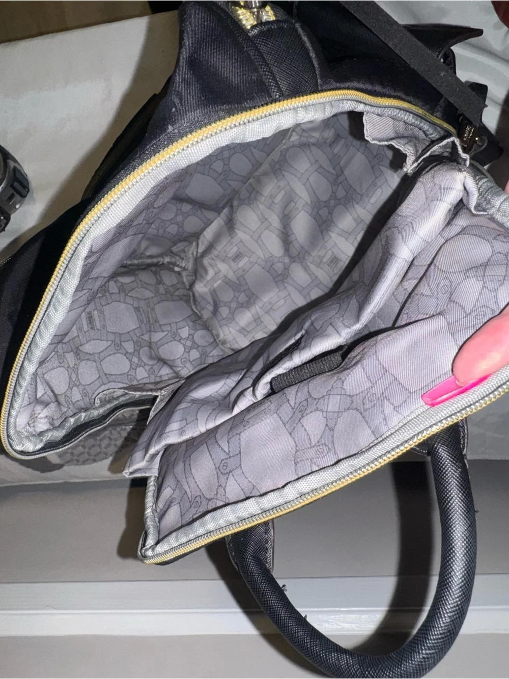 Aimee Kestenberg Black Nylon Backpack with Gold Zippers